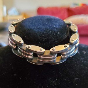 8" Men's Stainless Steel and Rubber Panel Bracelet
